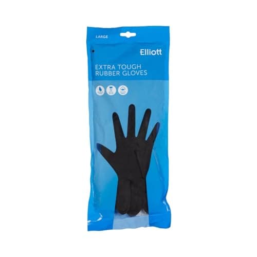 Image of Elliott Heavy Duty Household and Maintenance Rubber Gloves, large Size Gloves with breathable flock Lining and non-slip grip, One pair of Black Gloves