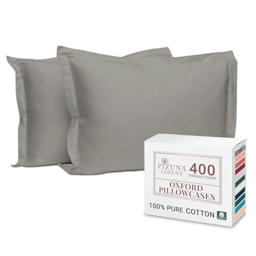 Image of Pizuna 100% Cotton Standard Pillowcases 2 Pack Ash Grey 50x75cm, 400 Thread Count Long Staple Combed Cotton Soft Pillow Cover, Sateen Weave Oxford Pillow Cases (Cooling Pillowcase 2PC)