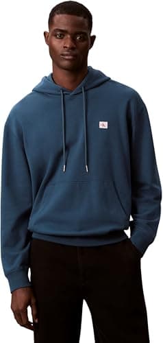 Image of Calvin Klein Men's LS 350TERRY EU WHSL BADGE HOODIE LV04RC274G Sweatshirts, BLUE (Navy Teal), M