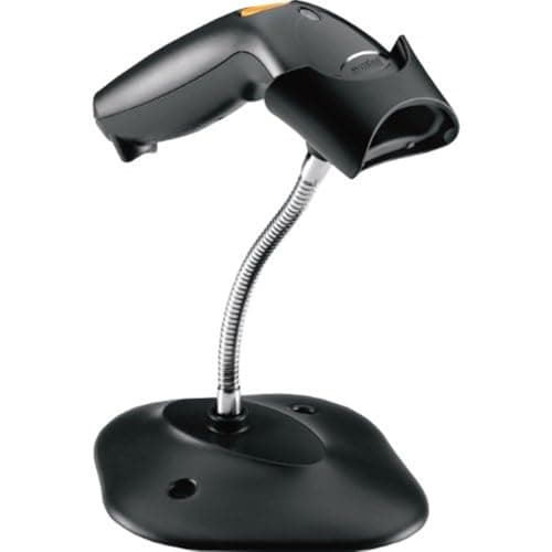Image of Zebra LS1203-7AZU0100ER USB Kit with Stand, EMEA, LS1203-CR10007R Scanner, CBA-U01-S07ZAR Cable, 20-73951-07R, Black