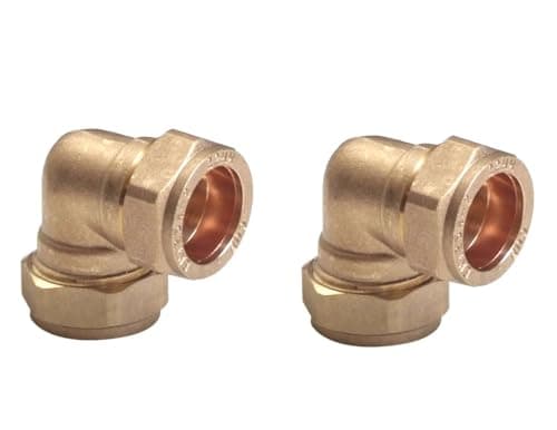 Image of TC 15mm Brass 90 Degree Angle Compression Elbow Connector Fitting for Copper Pipe Pack of 2
