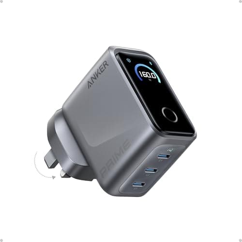Image of Anker Prime 160W USB C Charger, 3-Port Compact GaN Laptop Charger, Smart Display and Touch Control, Ultra Fast 140W Charging at 1 Port, for MacBook Pro, Laptop, iPhone 17/16/15 Series and More