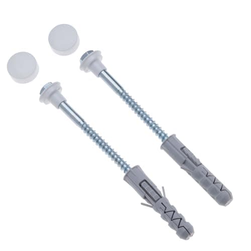 Image of Toilet Pan Floor Fixing Kit With Coach Screws, Plastic Plugs and White Caps,10x80mm Standard WC Bolts, Bathroom Fitting Anchors Replacement for Pan Bidet Wash Basin Sanitary Repair set of 2 pcs