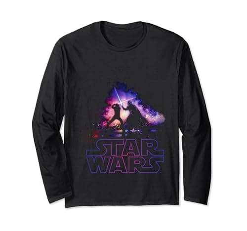 Image of Star Wars Light Saber Fight Galaxy Silhouette Long Sleeve T-Shirt