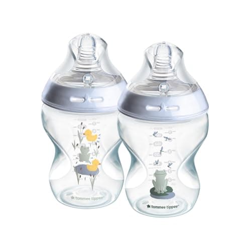 Image of Tommee Tippee Closer to Nature Baby Bottles, Slow Flow Breast-Like Teat with Anti-Colic Valve, 260ml, Pack of 2, Assorted