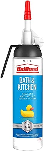 Image of UniBond Bath & Kitchen Sealant, Mould Resistant White Silicone Sealant Ideal for Showers, Toilets, Tiles, Worktops & More, Durable & Waterproof, Easy Bathroom Sealant, 1x104g Pressure Pack