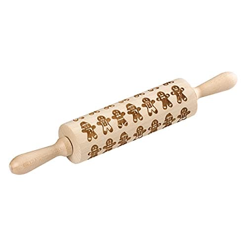 Image of Tala Originals Beechwood Large Revolving Rolling Pin with Engraved Snowflake Patterned Design, 38cm x 6cm,Natural