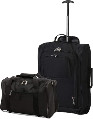 Image of 5 Cities Set of 2 Hand Luggage Set Including Ryanair Cabin Approved 21"/55cm Trolley Bag & 40x20x25 Ryanair Maximum Holdall Under Seat Flight Bag (Black + Black)