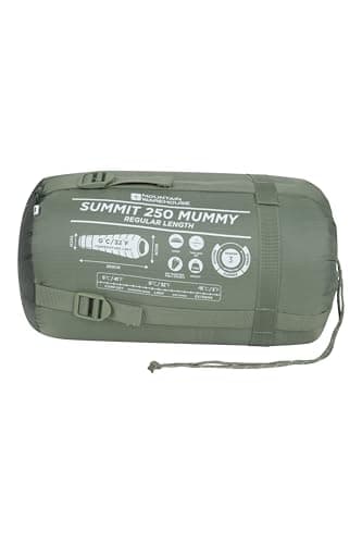 Image of Mountain Warehouse Summit 250 Sleeping Bag - 3/4 Season Insulated & Mummy Shaped Bag - For Spring Summer, Camping & Trekking Khaki Left Handed Zip - Regular Length (200cm)