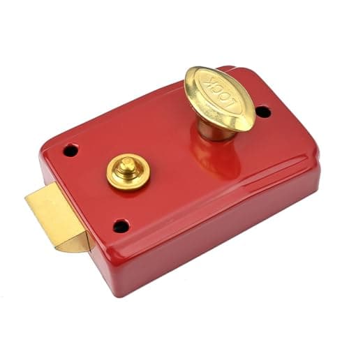 Image of ZONADAH Traditional Nightlatch Deadbolt Security Lock with Copper Cylinder and 3 Keys Exterior Front Door Lock Red Rim Latch Safety Lock for Home Office