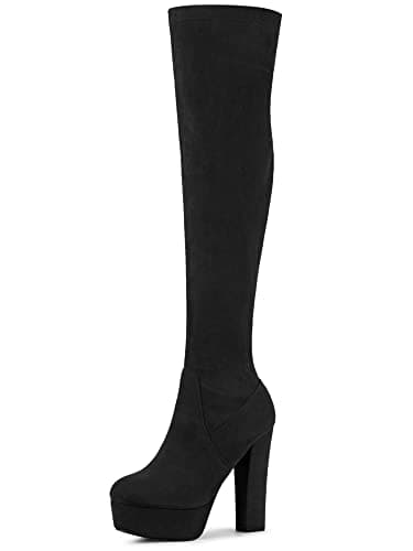 Image of Perphy Women's Platform Block Heel Over the Knee Thigh High Boots Black 5.5 UK/Label Size 7.5 US