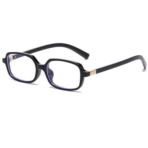 Image of Long Keeper Blue Light Blocking Glasses Women Retro 90s Rectangle Anti Blue Light Computer Eyeglasses Narrow Square Anti Glare Glasses (Black)