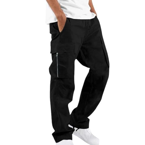 Image of Cargo Trousers for Men UK Casual Pants with Multiple Pockets Solid Wide Leg Trouser Outdoor Straight Leg Pant Work Combat Pant Cargo Sweatpant Relaxed Stretch Bottoms