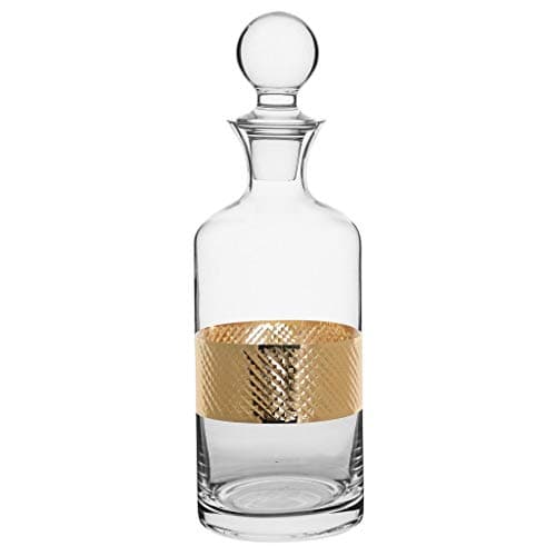Image of Gin Decanter 1.5L Art Deco Gold Diamond Embossed Band Carafe Spirits Jug with Weighted Stopper