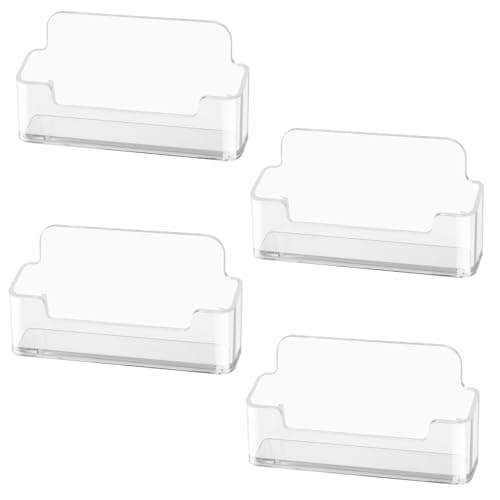 Image of flintronic 4Pcs Business Card Holder, Clear Business Card Holder, Acrylic Transparent Business Card Stand Display Desktop, Acrylic Business Card for Desktop Office, Fits 30-50 Business Cards