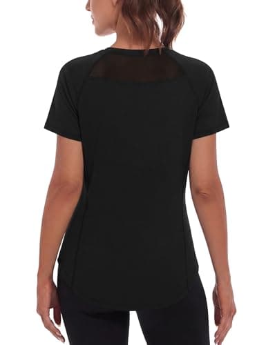 Image of Wayleb Gym Top Women Short Sleeve Crew Neck Breathable Quick Dry Mesh Back Workout Tops Sports Shirts T Shirts for Running Fitness Yoga Black S-XXL