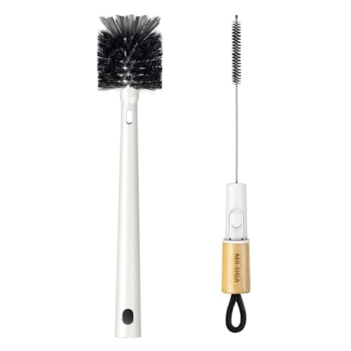 Image of MR.SIGA Baby Bottle Brush, 2 in 1 Straw Cleaner Brush with Bamboo Handle, Flexible Bottle Cleaner for Glasswares, Mugs, Straw, Glass Cup, White, brush head diameter 6 centimetres(2.4 inches)