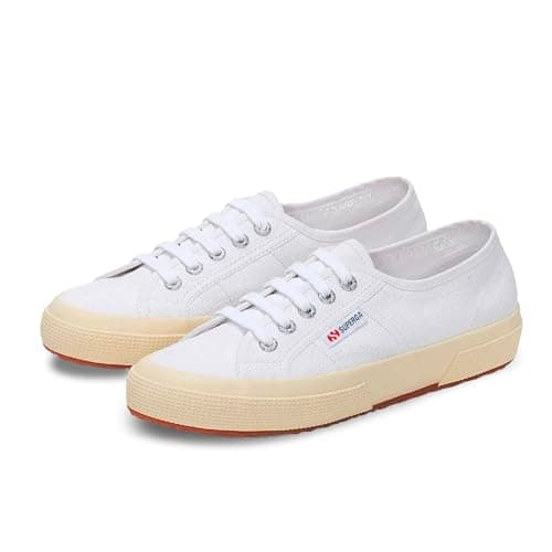 Image of Superga 2750 Cotu Classic Canvas Sneakers for Men and Women – Low-Top Lace-Up Shoes with Rubber Sole and Cushioned Insole, White/Off-white, 5.5 Women/4 Men