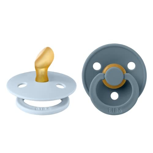 Image of BIBS Colour Anatomical Dummies 2-Pack, BPA Free Dummy Pacifier, Orthodontic Nipple. Natural Rubber Latex, Made in Denmark. 0-6 Months (Pack of 2), Baby Blue/Petrol