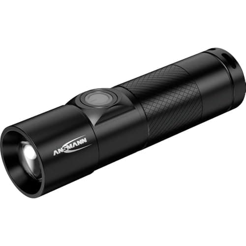 Image of ANSMANN Rechargeable LED Torch, 300 Lumens Flashlight - Adjustable Focus & 4X Functions [Black] Splash, Shock & Dust Proof Light, Integrated USB Plug for Charging - 3 Year warranty1600-0247