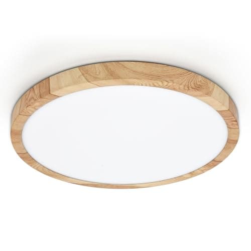 Image of LVL LED Ceiling Light, 24W Wood Grain Flat Round Nordic Flush Ceiling Light for Bedroom Living Room Kitchen Bathroom Lights (24W)