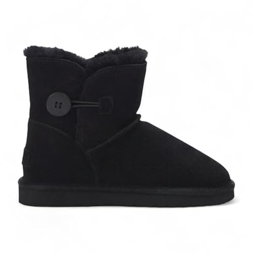 Image of Infinity Leather Women’s Sheepskin Suede Ankle Bootie Winter Boots – Alpine | Fur Lined Slip-On with Button | Warm Outdoor Non-Slip Sole | Cozy Cold Weather Footwear