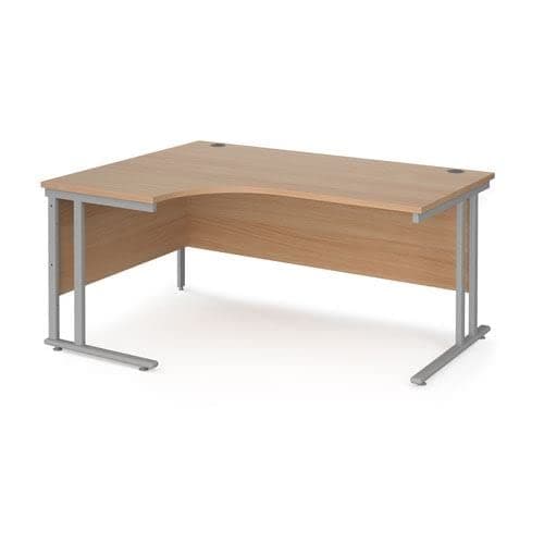 Image of Office Monster Cooper left hand ergonomic desk 1600mm wide - silver cantilever leg frame, beech top
