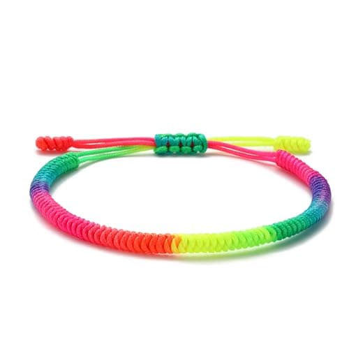 Image of LUCKY BUDDHIST Tibetan Buddhist Bracelet for Men & Women – Adjustable Braided Cord Bracelet with Wooden Buddha Keyring