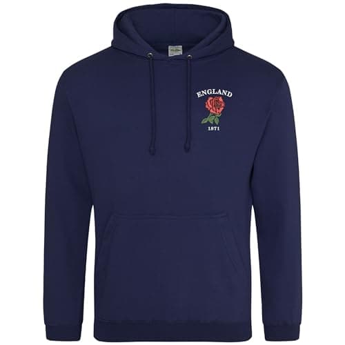 Image of Embroidered England 1871 Hoodie Men Rugby English Supporters Rose Nations Hooded Top, L, Navy