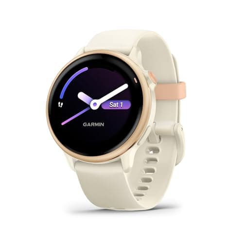 Image of Garmin vívoactive 6, Amazon Exclusive, 42mm GPS smartwatch, AMOLED touchscreen, all-day health monitoring,fitness features,advanced sleep coaching,Music, up to 11 days battery life, Bone/Pink Dawn
