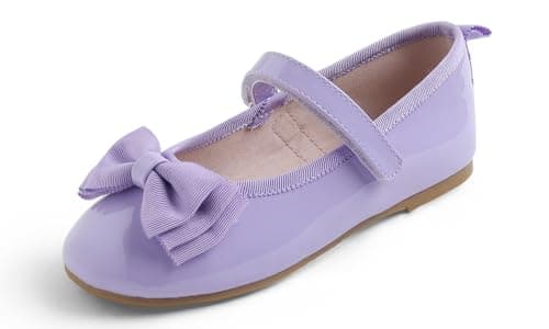 Image of Feversole Girls Cute Dress Mary Jane Shoes Soft Party Holiday Ballet Flats Bow Tie Lilac Patent Vegan Leather Size UK 1