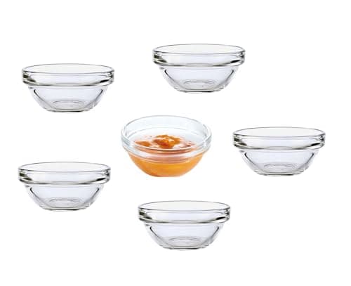 Image of Luminarc Set of 6 Glass Dip Bowls Sauce Condiment Stacking Serving Dishes 6cm x 3cm