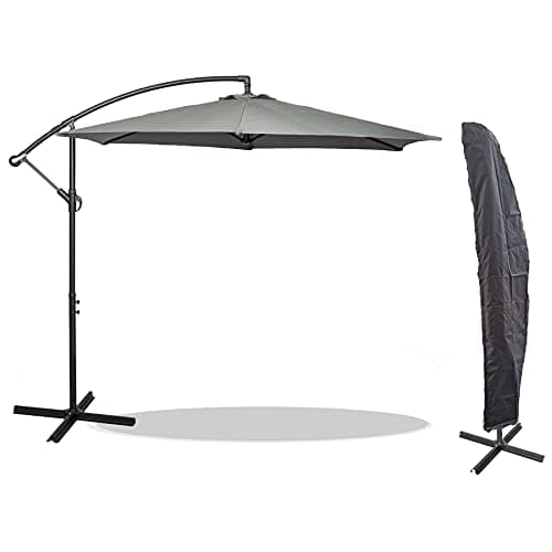 Image of GardenCo 3m Cantilever Banana Parasol + WEATHERPROOF COVER - Hanging Parasol with Crank Handle - Outdoor Garden and Patio Sun Shade - (Grey)