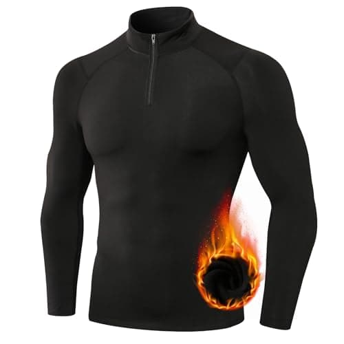 Image of TERODACO Thermal Base Layer Men Half Zip Long Sleeve Compression Tops for Men Stretchy Soft Gym T Shirts Men Running Sports Ski Top,Quick Dry Lightweight Breathable 11517 Black L