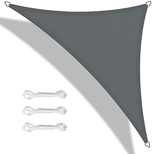 Image of Teynewer Sun Shade Sail Triangle 5x5x5m Waterproof Shade Sail for Outdoor Garden Patio Party 98% UV Block Sunscreen Awning Canopy Sunsail with Free Rope, Dark Grey