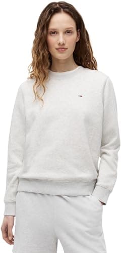 Image of Tommy Jeans Women's Tjw Reg S Flag Crew Dw0Dw19959 Pullover Sweatshirt, GREY (Ice Grey Heather), XS