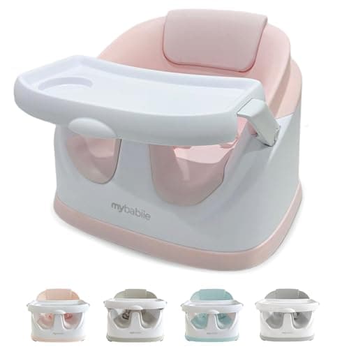 Image of My Babiie MBHCB 2-in-1 Baby Booster Chair – Feeding and Floor Seat for Toddlers, Easy Clean, Removable Tray with Cup Holder, from 6 Months to 3 Years (15kg) – Pink