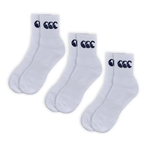 Image of Canterbury Adult Unisex Crew 3 Pack Socks | Cotton Rich | CCC Logo Socks, White/Navy, M