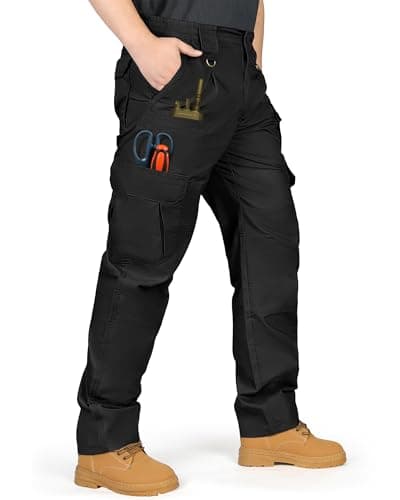 Image of IGOLUMON Mens Work Trousers Cargo Trousers Stretch Tactical Pants Multi-Pockets with Semi Elasticated Waist for Hiking Casual Outdoor Camping Black 40W/30L
