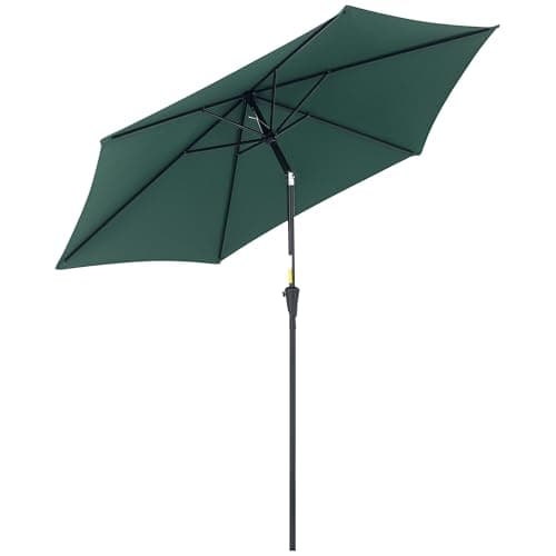 Image of Outsunny 2.6 m Garden Parasol Umbrella with Aluminium Pole, Outdoor Table Market Patio Umbrella Sun Shade with Tilt and Crank, Vent, Dark Green