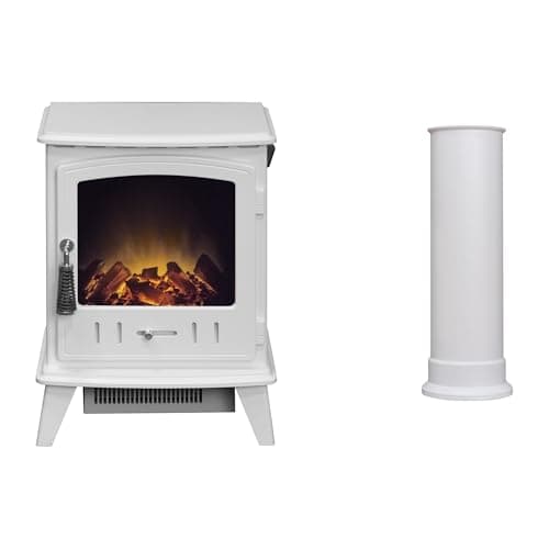 Image of Adam Aviemore Electric Stove in White Enamel with Straight Stove Pipe