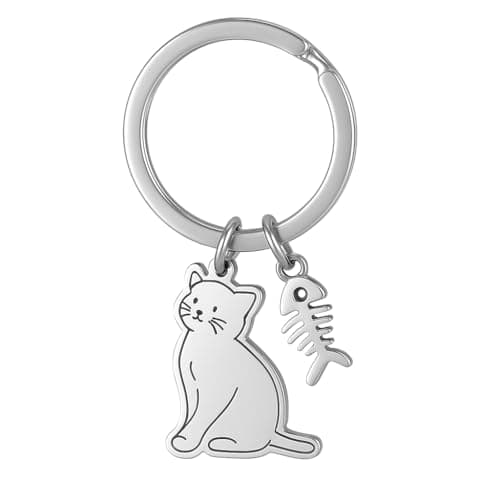 Image of DONWOIE Cat Keyring – Fishbone Keychain Bag Charms for Women with Charming Feline & Detailed Fishbone, Cute Key Rings Gifts for Cat Lovers & Pet Owners