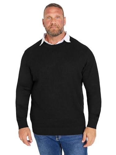 Image of BadRhino Big & Tall Cable Knit Mock Shirt Jumper - Men's - Plus Size Curve Black