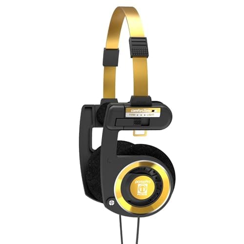 Image of Koss Porta Pro Limited Edition Black Gold On-Ear Headphones, in-Line Microphone, Volume Control and Touch Remote Control, Includes Hard Carrying Case, Wired with 3.5mm Plug, Black and Gold