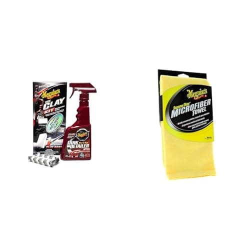 Image of Meguiar's G1116EU Quik Clay Bar Starter Kit - 80g Clay & 473ml Detailer - Safely Remove Surface Pollutants Like Tar, Overspray & Industrial Fallout - includes 1 Supreme Shine Microfibre Towel