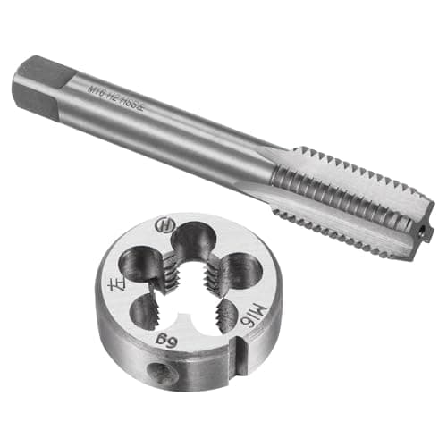 Image of TOP-VIGOR Tap and Die Sets, M16 x 2 Metric Left Hand Screw Thread Straight Flute Tap with Round Threading Die, Heavy Duty Tap & Die Kit for DIY, Repair, Cutting External and Internal Thread