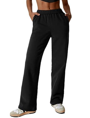 Image of IDOPIP Women's Fleece Sweatpants Sport Joggers Pants Elastic Waist Lounge Straight Leg Trousers with Pockets Black L