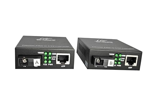 Image of BAUDCOM A pair of 10/100/1000M Gigabit Ethernet Fiber Media Converter, Built-in Bidi Singlemode Simplex SC Transceivers, RJ45 to 1000Base-LX, Up to 20km
