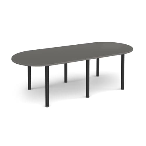 Image of Mr Office Radial end meeting table with 6 radial legs - black legs, Onyx Grey