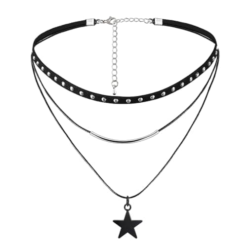 Image of Eigso Womens Goth Velvet Lace Choker Necklace Dainty Star Pendant Hipple Tattoo Leather Collar Necklaces for Woman